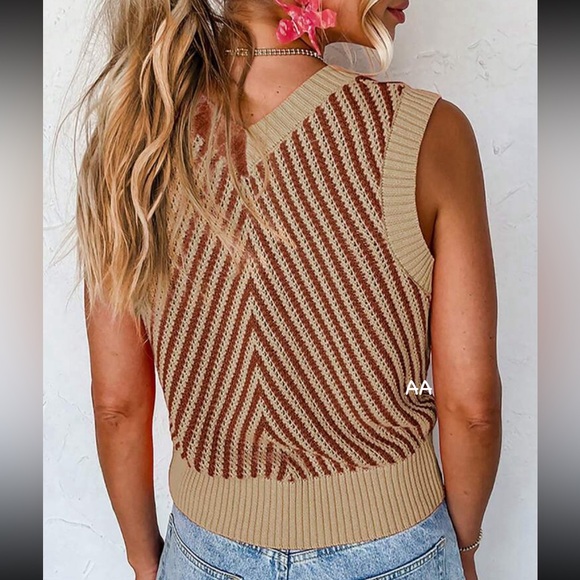 Cozy Boho Colorblock Sleeveless Knit Sweater Top Pink Orange - Picture 5 of 6